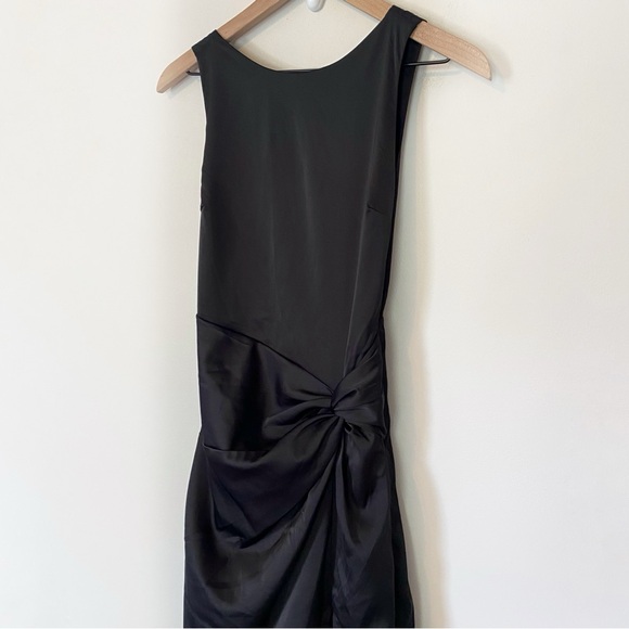 NWT Abercrombie & Fitch Draped Skirt Maxi Dress Satin Open Back Slit Black  XS - Picture 8 of 12